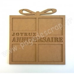 PDS CADRE BOIS CADEAU JOYEUX ANNIVERSAIRE  3 mm 30 cm x 30 cm