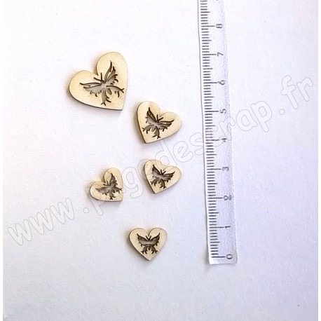 PDS SUJET BOIS FIN 1mm  PAPILLONS COEURS x5  COLLECTION PAPILLON