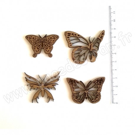 PDS SUJET BOIS SET 1 PAPILLONS  X4 COLLECTION PAPILLON