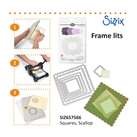 SIZZIX FRAMELITS DIE SET 6PK SCALLOP SQUARES