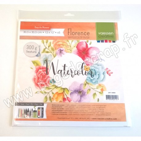 FLORENCE PAPIER AQUARELLE 300 g 30.5 cm x 30.5 cm  x5 feuilles