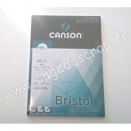 CANSON BRISTOL PAPIER EXTRA BLANC TRÈS ÉPAIS A4 x20 feuilles
