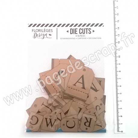 FDDC220002   FLORILEGES DESIGN DIE-CUTS ÉTIQUETTES ALPHABET KRAFT (x 56 pièces)