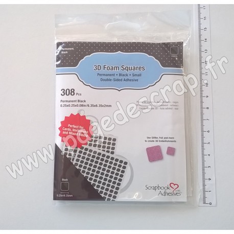 01613   SCRAPBOOK ADHESIVES 3D FOAM SQUARES BLACK (mousse 3D carrés noirs)  x308 pièces 6.35x6.35x2mm