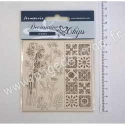 SCB02   STAMPERIA DECORATIVE CHIPS FLOWERS AND TALE 9.5cm x 9.5cm