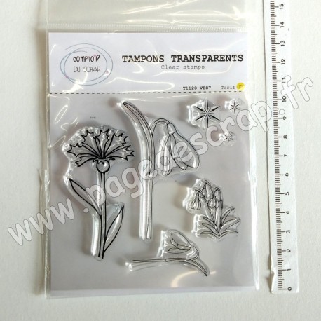 T1120-VE87   COMPTOIR DU SCRAP TAMPONS TRANSPARENTS FLEURS D'HIVER