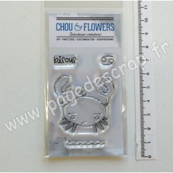 LUN125   CHOU & FLOWERS COLLECTION DANS LA LUNE TAMPONS CLEAR DOUDOU CANCER