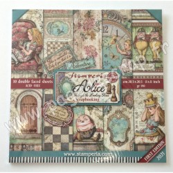 SBBS42   STAMPERIA ALICE THROUGH THE LOOKING GLASS 10 feuilles R/V 20.3 cm x 20.3 cm 190 gr