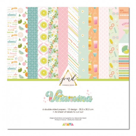 PND-VI-COL   PAPERNOVA DESIGN COLLECTION VITAMINA 6 papiers+1 planche étiquettes