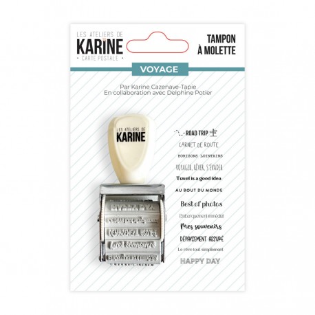 KARS34   LES ATELIERS DE KARINE CARTE POSTALE TAMPON À MOLETTE VOYAGE
