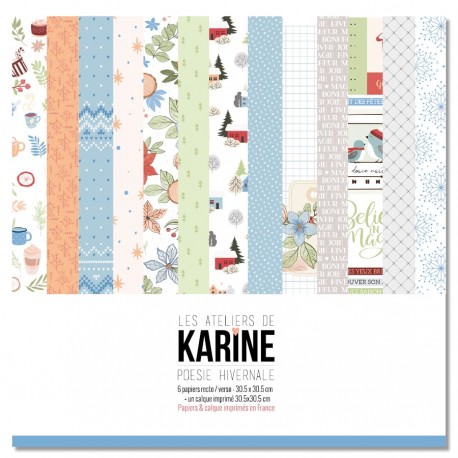 KAC3608   LES ATELIERS DE KARINE POÉSIE HIVERNALE 6 FEUILLES + 1 CALQUE IMPRIMÉ
