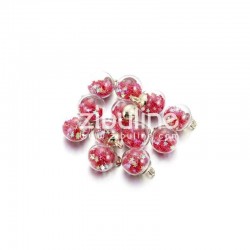 102403BERO    ZIBULINE BOULE EN VERRE CAPUCHON DORÉ ÉTOILES ROUGES ROSES