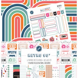 PC-R90-COL   MES P'TITS CISEAUX COLLECTION RETRO 90' 6 papiers R/V 1 planche A4 à découper