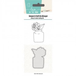 DUO-SD-07   LOVE IN THE MOON PLANCHE DUO MATRICE ET TAMPON VASE ET ROSE