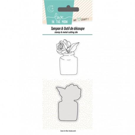 DUO-SD-07   LOVE IN THE MOON PLANCHE DUO MATRICE ET TAMPON VASE ET ROSE
