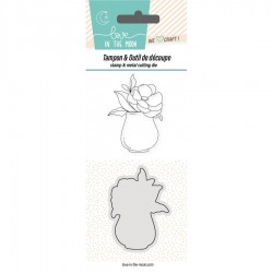 DUO-SD-08   LOVE IN THE MOON PLANCHE DUO MATRICE ET TAMPON VASE ET CAMÉLIA