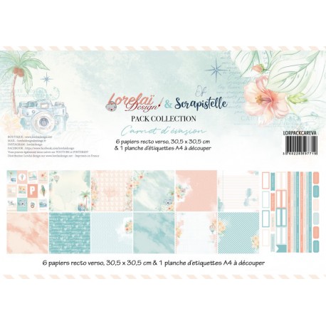 LORELAI DESIGN PACK COLL. CARNET D'ÉVASION  6 PAPIERS R/V  1 PLANCHE ÉTIQUETTES