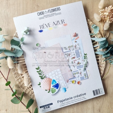 SUD131   CHOU & FLOWERS COLLECTION RÊVE AZUR PAPETERIE CREATIVE A4