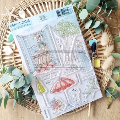 SUD122   CHOU & FLOWERS COLLECTION RÊVE AZUR TAMPON CLEAR VUE SUR PARADIS