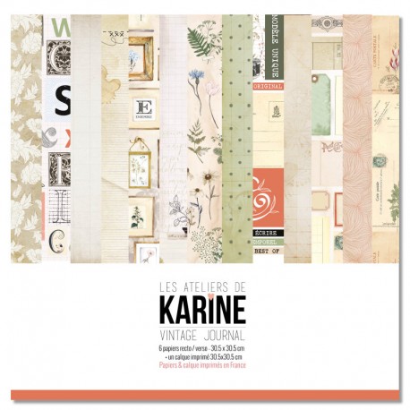 KAC3908   LES ATELIERS DE KARINE VINTAGE JOURNAL 6 FEUILLES + 1 CALQUE IMPRIMÉ
