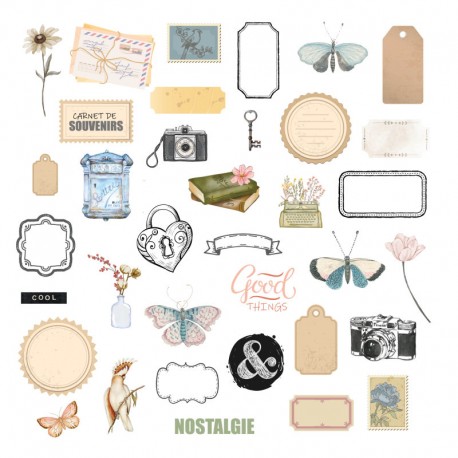 KADC39   LES ATELIERS DE KARINE VINTAGE JOURNAL  DIES CUTS x35 pièces
