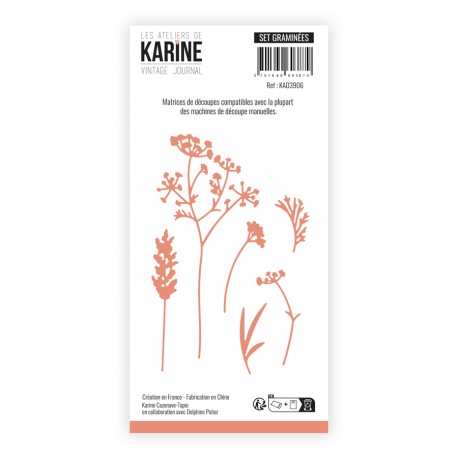 KAD3906   LES ATELIERS DE KARINE VINTAGE JOURNAL DIES SET GRAMINÉS