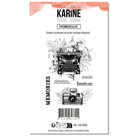 KAT3908   LES ATELIERS DE KARINE VINTAGE JOURNAL TAMPON CLEAR MACHINE À ÉCRIRE AND CO