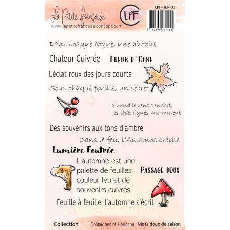 LPF-HER-01   LA PETITE FRANCAISE COLL. CHÂTAIGNES ET HÉRISSON TAMPONS CLEAR MOTS DOUX DE SAISON