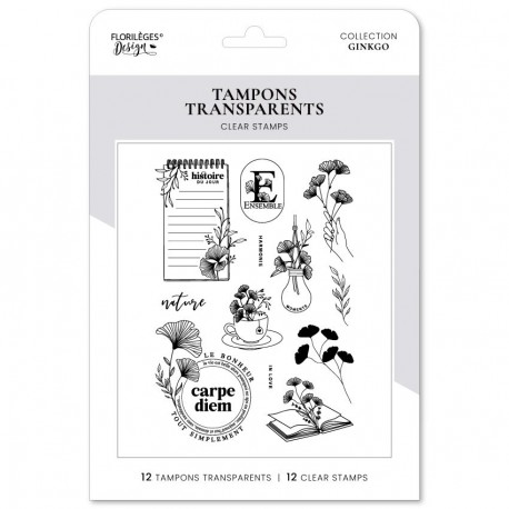 FDCL325002   FLORILEGES DESIGN COLLECTION GINKGO TAMPONS CLEAR CARPE DIEM