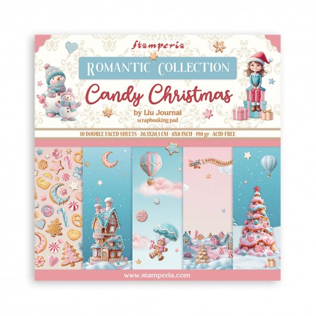 SBBS129   STAMPERIA ROMANTIC COLLECTION CANDY CHRISTMAS 10 feuilles R/V 20.3cmx20.3cm 190gr