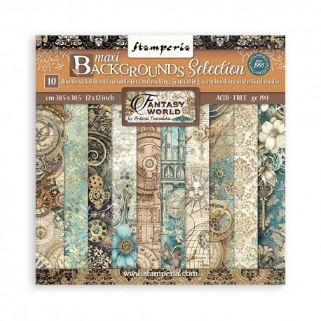 SBBL149   STAMPERIA BACKGROUND FANTASY WORLD 10 feuilles R/V 30.5cmx30.5cm 190 gr