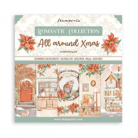 SBBL140   STAMPERIA ROMANTIC COLLECTION ALL AROUND XMAS 10 feuilles R/V 30.5cmx30.5cm 190 gr