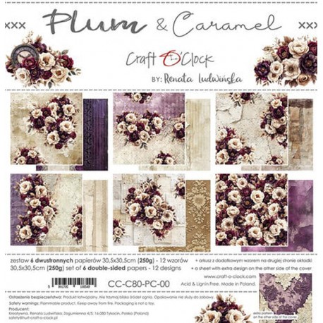 CC-C80-PC-00   CRAFT O'CLOCK PLUM AND CARAMEL 6 imprimés R/V 30.5x30.5cm 250g