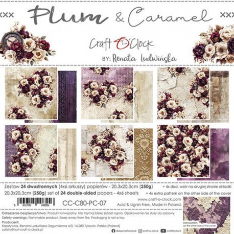 CC-C80-PC-07   CRAFT O'CLOCK PLUM AND CARAMEL 24 imprimés R/V 20.3x20.3cm 250g