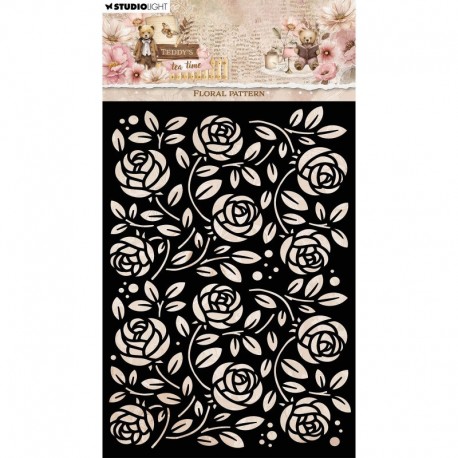 SL-TTT-MASK388   STUDIO LIGHT  TEDDY'S TEA TIME MASK STENCIL FLORAL PATTERN
