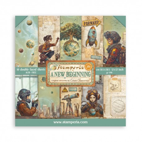 SBBL184   STAMPERIA A NEW BEGINNING 10 feuilles R/V 30.5cmx30.5cm 190 gr