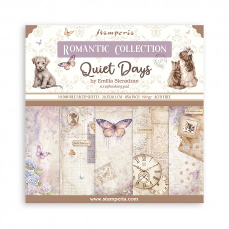 SBBS134   STAMPERIA ROMANTIC COLLECTION QUIET DAYS 10 feuilles R/V 20.3cmx20.3cm 190gr