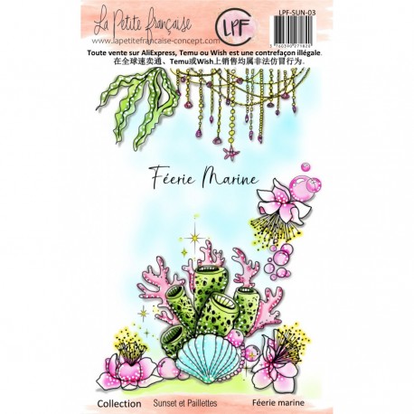 LPF-SUN-03   LA PETITE FRANÇAISE SUNSET ET PAILLETTES TAMPONS CLEAR FÉERIE MARINE