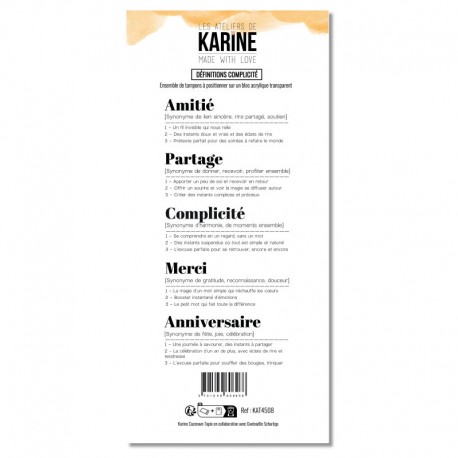 KAT4508  LES ATELIERS DE KARINE MADE WITH LOVE TAMPON CLEAR DÉFINITIONS COMPLICITÉ