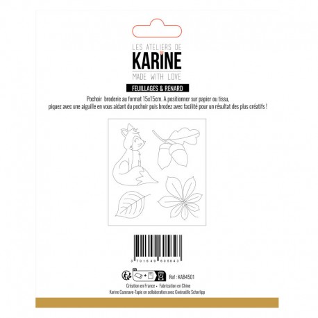 KAB4501   LES ATELIERS DE KARINE MADE WITH LOVE POCHOIR BRODERIE FEUILLAGES ET RENARD