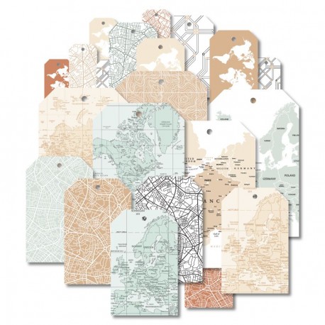 FDDC226003   FLORILEGES DESIGN COLLECTION HORIZONS 21 ÉTIQUETTES IMPRIMÉES CARTE DU MONDE