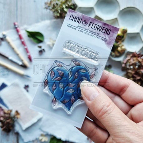 FAM101  CHOU & FLOWERS COLLECTION LA CLÉ DES SOUVENIRS TAMPON CLEAR COEUR FEUILLES