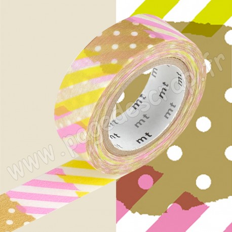 MT MASKING TAPE 15mm x 10m MOTIF POIS RAYURES ANIS ROSE TSUGIHAGI