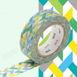 MT MASKING TAPE 15mm x 10m MOTIF ENTRELACS MULTICOLORES SLASH GREEN