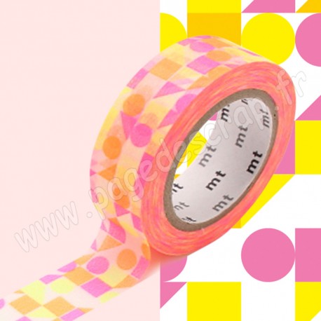 MT MASKING TAPE 15mm x 10m MOTIF MOSAIQUE FORMES ROSE