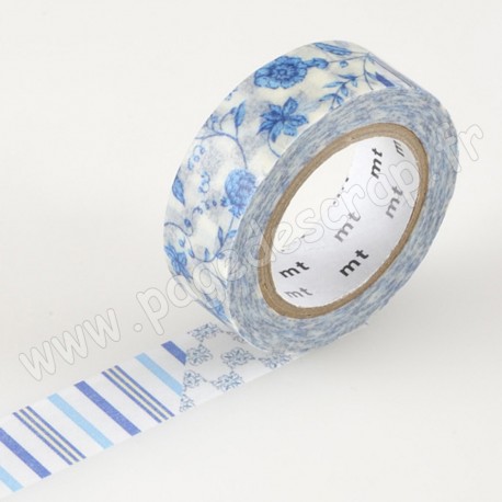 MT MASKING TAPE 15mm x 10m MOTIF FLOWER DARK BLUE