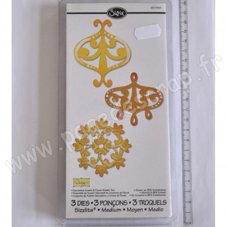 SIZZIX DIE ACCENT DECORATIF ET COURONNE DE FLEURS 3 pièces