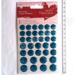 DOCRAFTS PAPERMANIA STICKERS DÔMES PAILLETTES BLEU TEAL 36 pièces